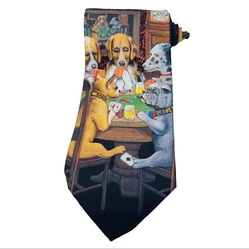 Ralph Marlin Men's Dogs Playing Poker Vintage 90's Necktie Artwear USA Made